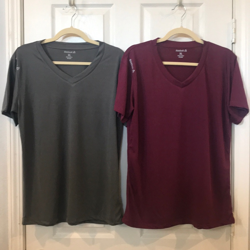 Two Reebok V-neck Workout Shirts